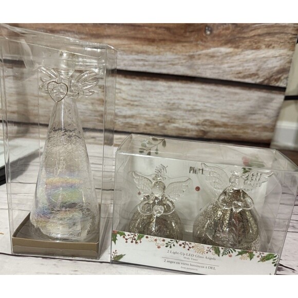 NOS Pier One Pier 1 Light Up LED W/timer Glass Angels Lot - Picture 1 of 11